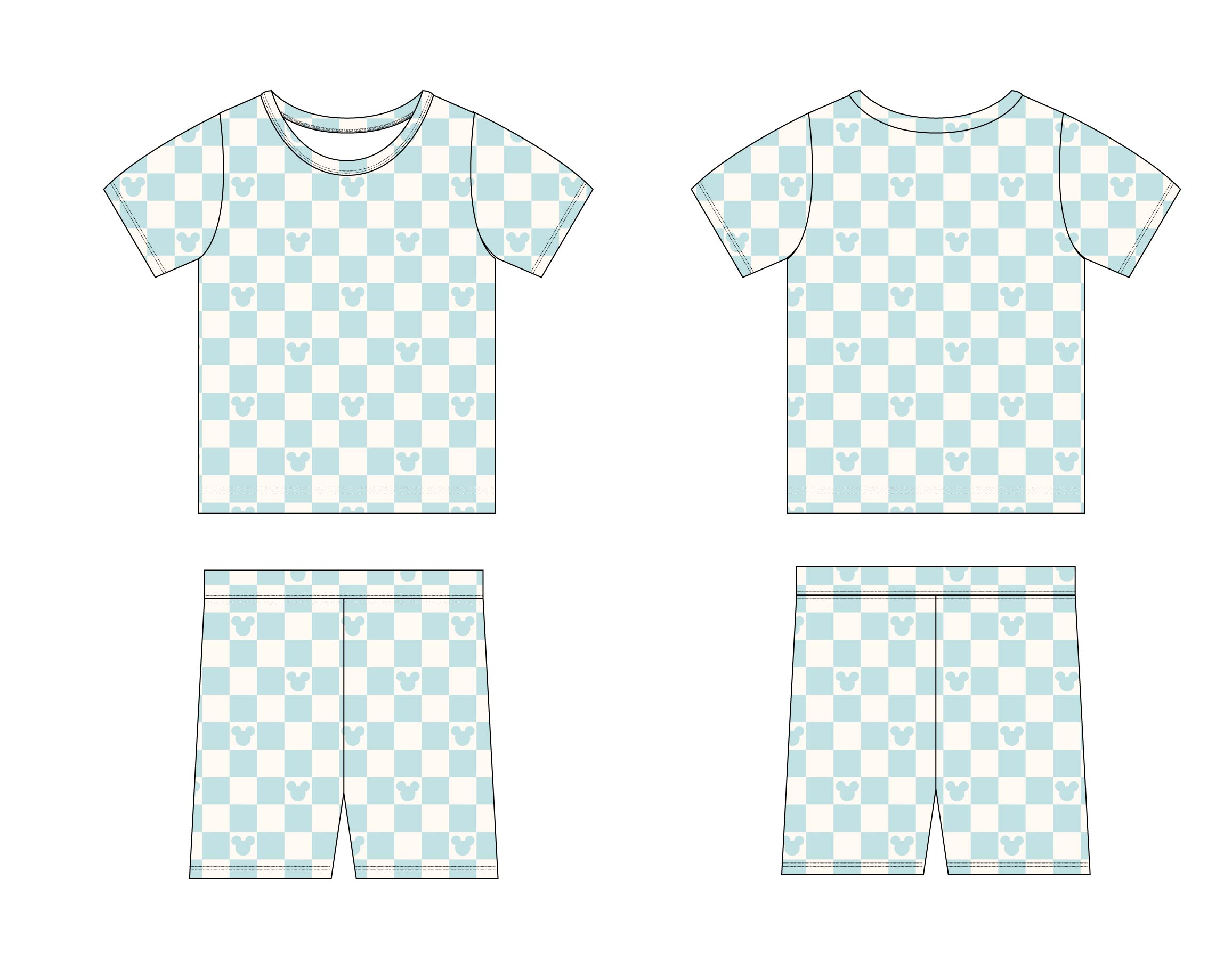 Beach Blue Mouse Checker - Short Set