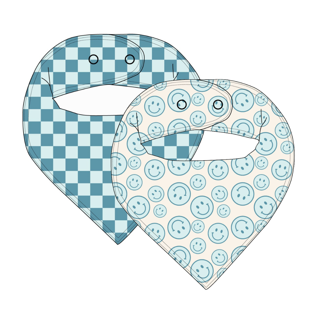 Feeling Blue + Honolulu Blue Checkers - Bib Set