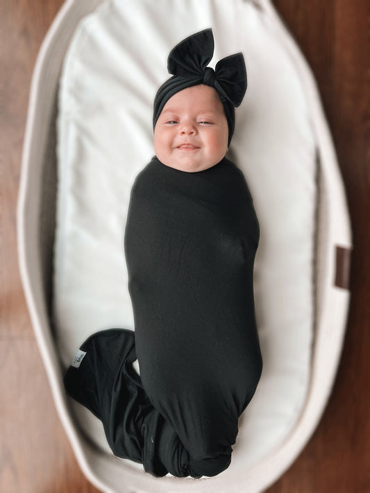 Black - Swaddle Set (headband or hat)