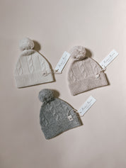 Luna + Luca Cable Knit Pom Beanie - Off-White