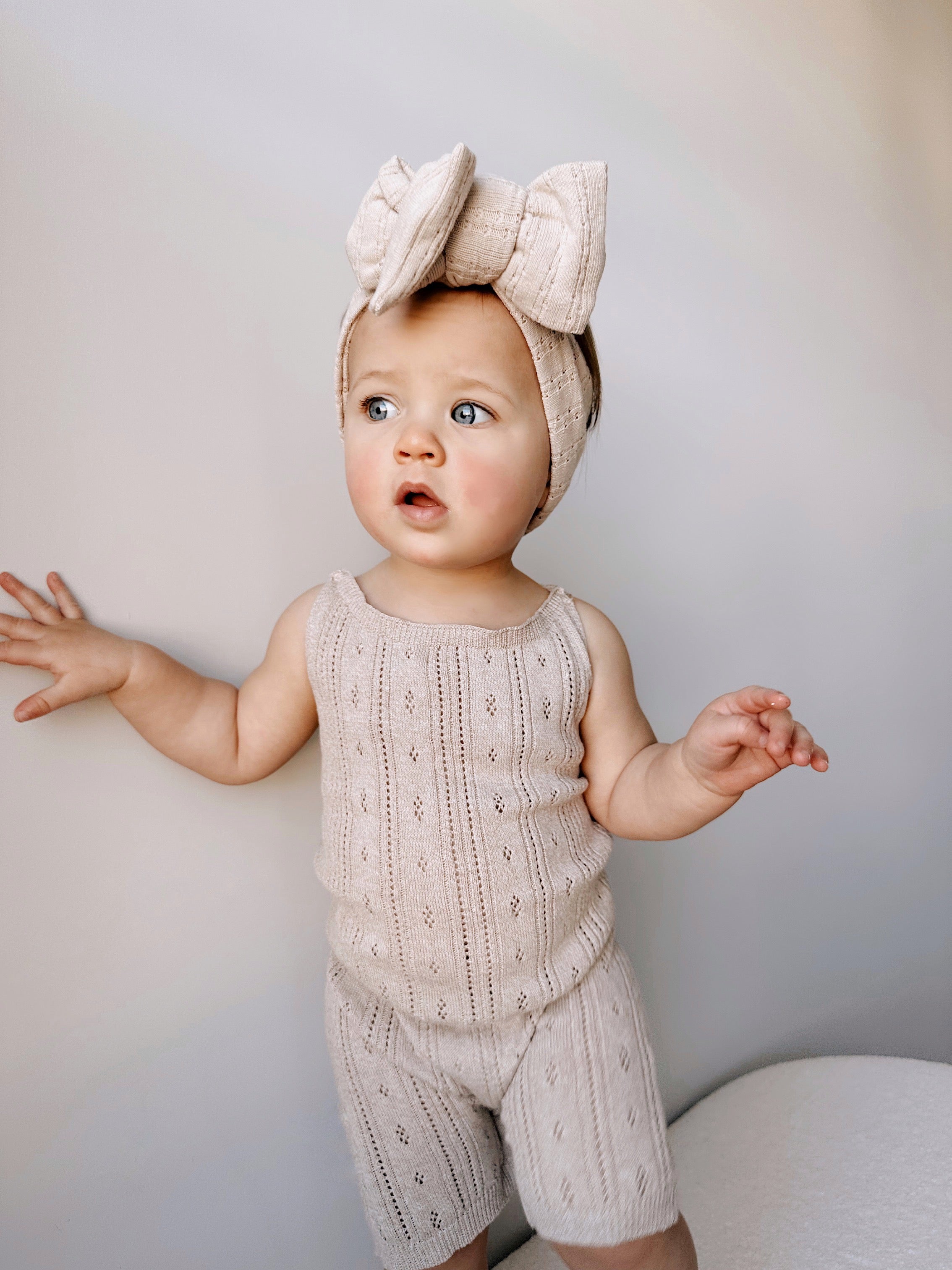 Luna + Luca Pointelle Romper - Heather Beige