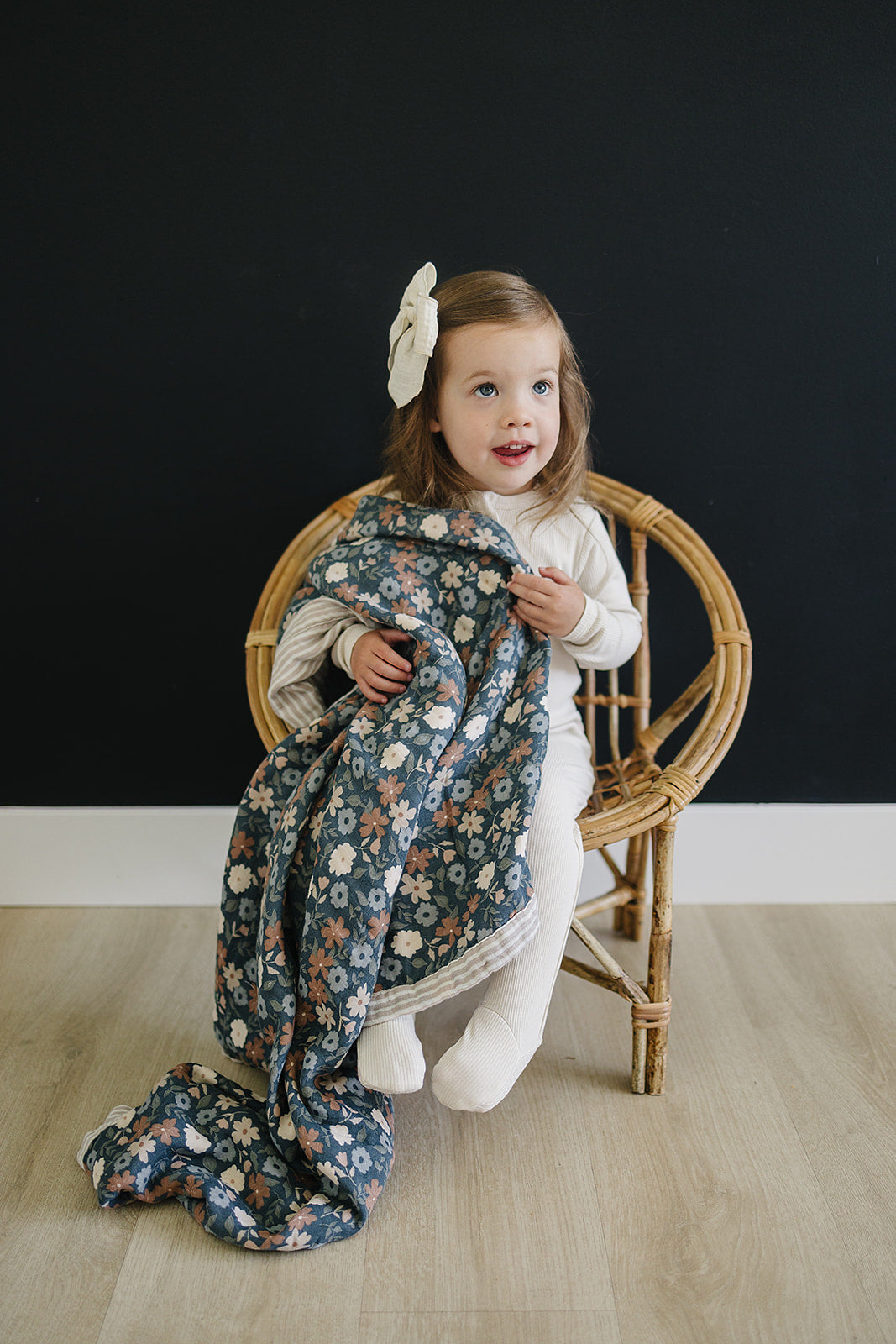 Taupe Stripe + Midnight Floral Muslin Quilt