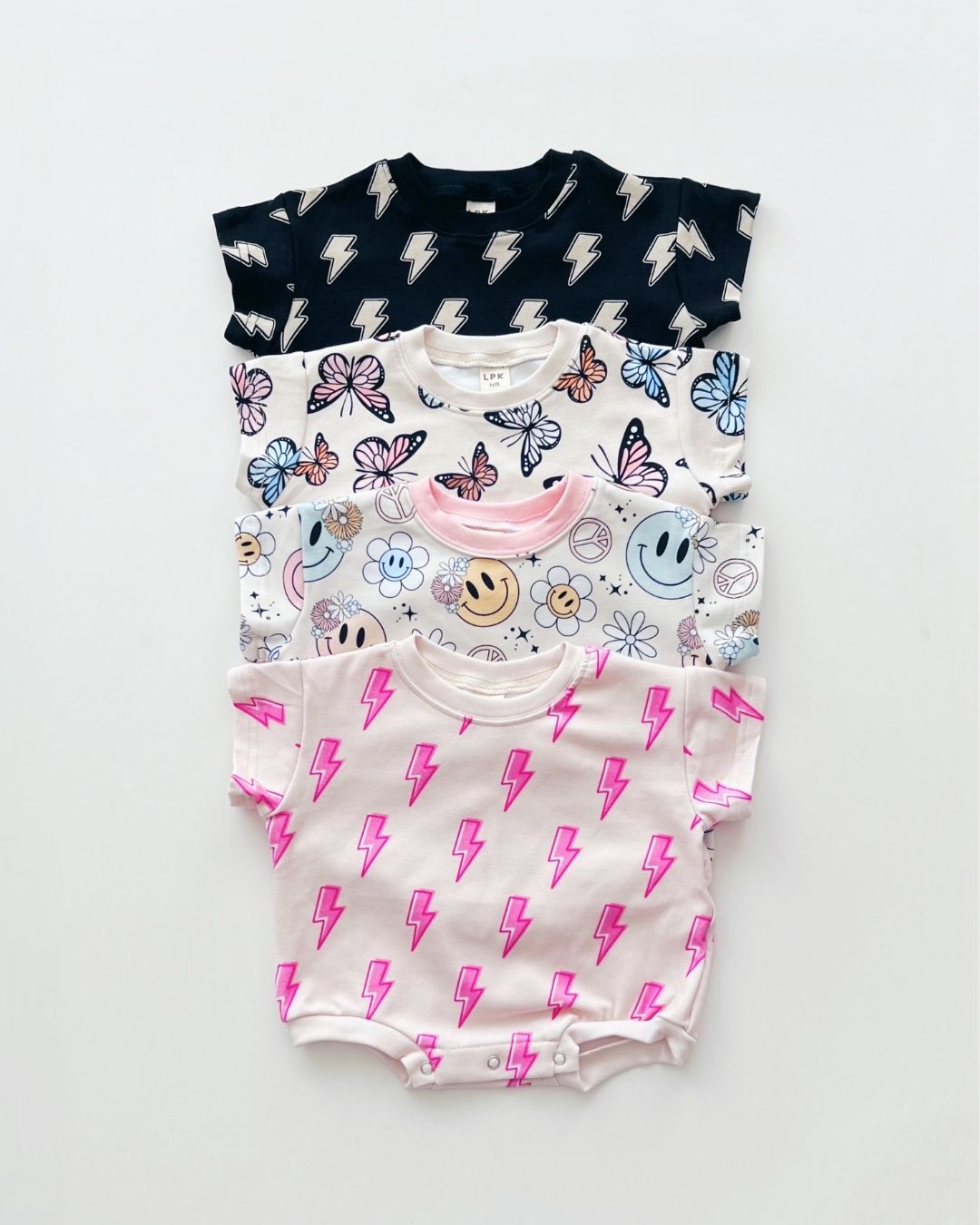 Short Sleeve Bubble Romper | Pink Bolts