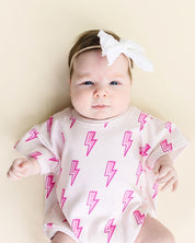 Short Sleeve Bubble Romper | Pink Bolts