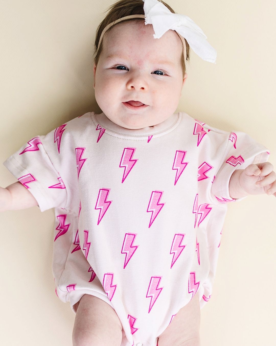 Short Sleeve Bubble Romper | Pink Bolts